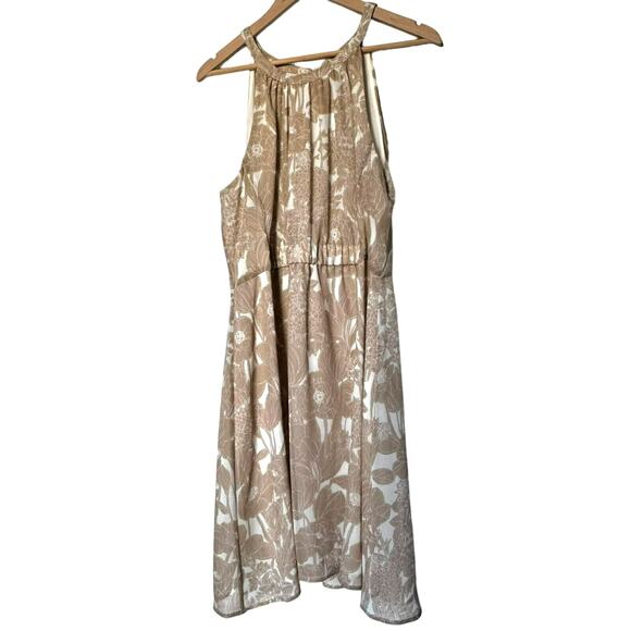 TOMMY HILFIGER Size 16 beige cream floral chiffon lined sleeveless halter dress - Picture 3 of 11